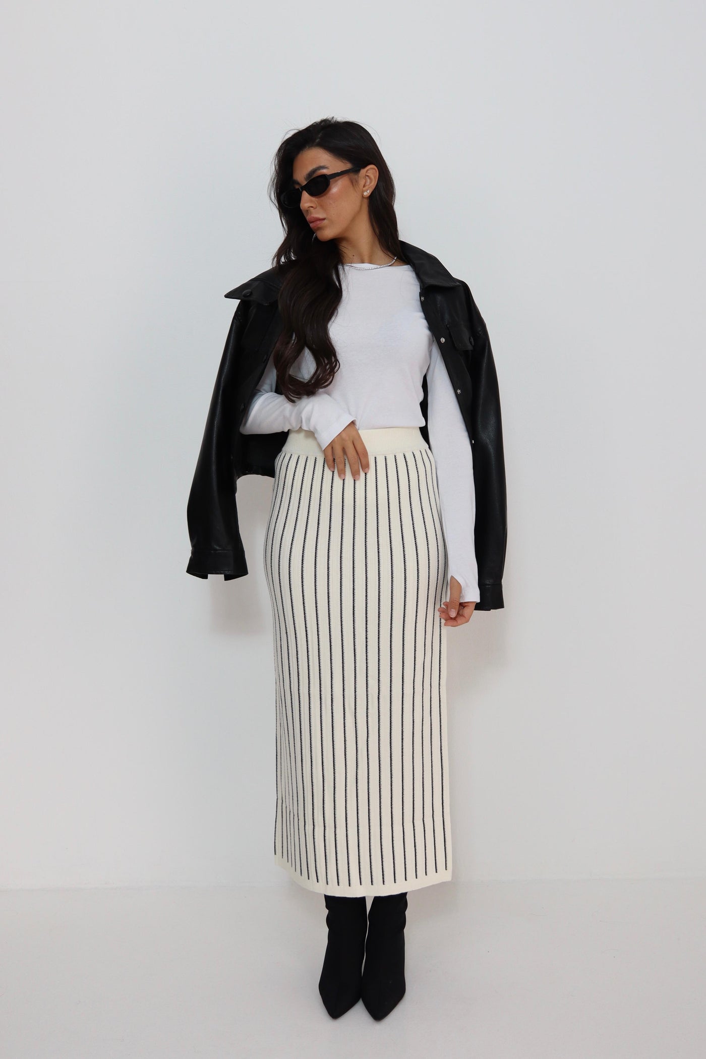 חצאית פסים סריג מקסי