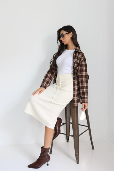 חצאית מידי סריג שרוך