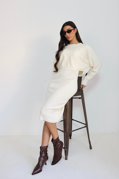 סט שמלה גופיה + חולצה קצרה בד סריג