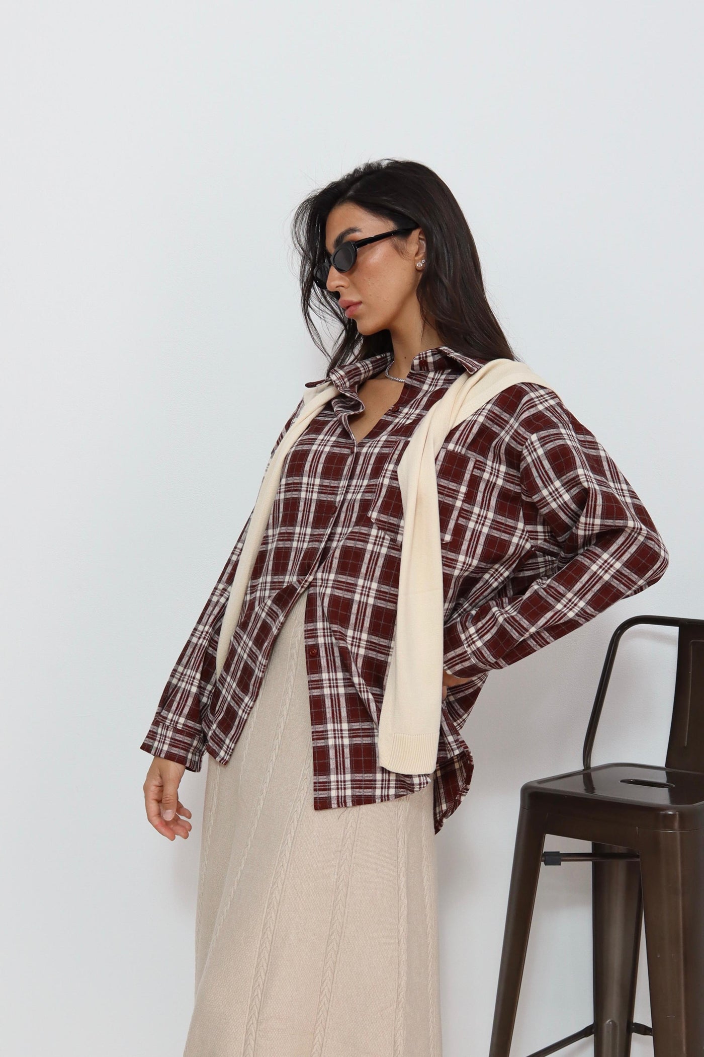 חולצה משבצות עם קשירה