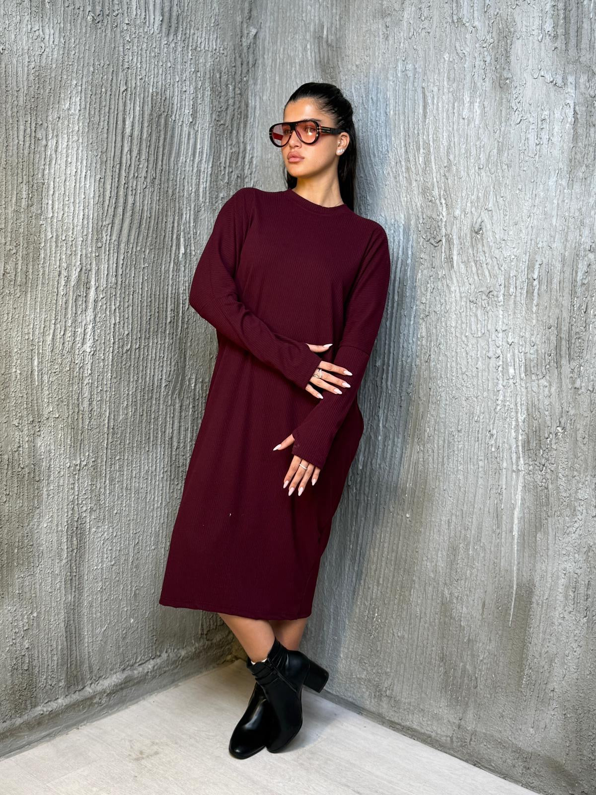 שמלה עטלף בד סריג