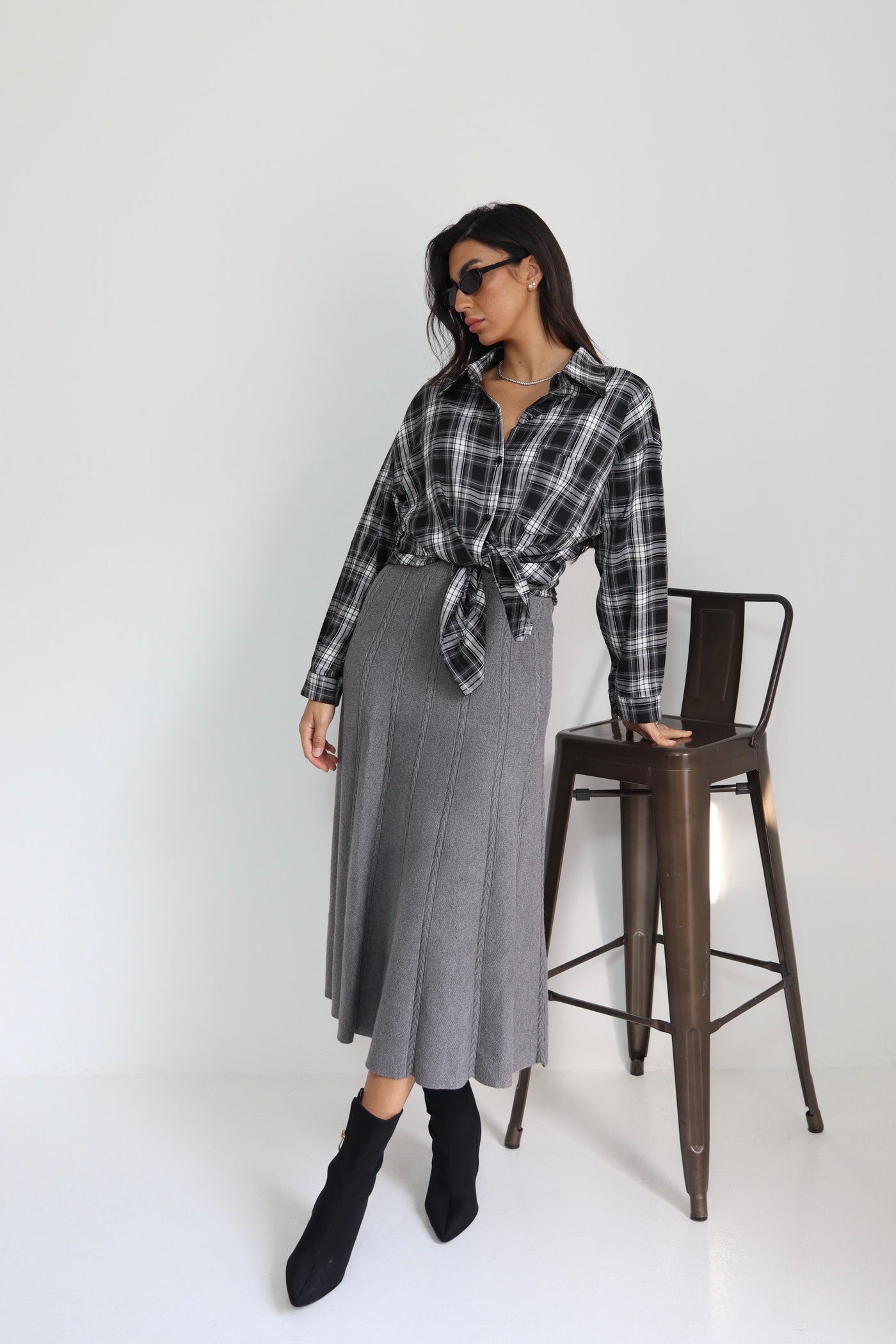 חולצה משבצות עם קשירה