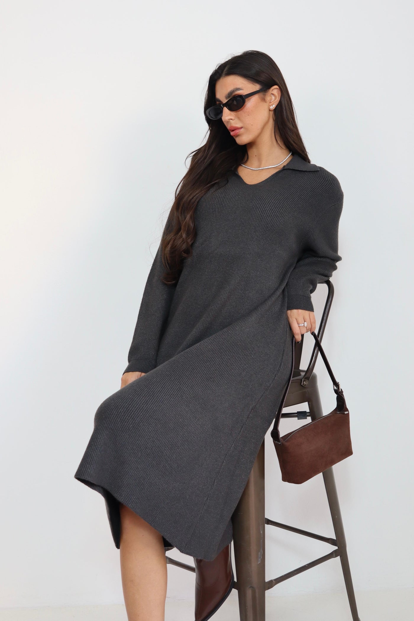 שמלה סריג פתח וי