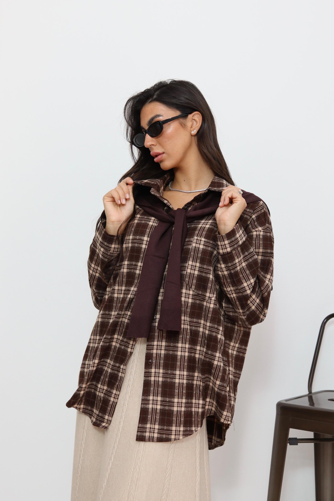 חולצה משבצות עם קשירה