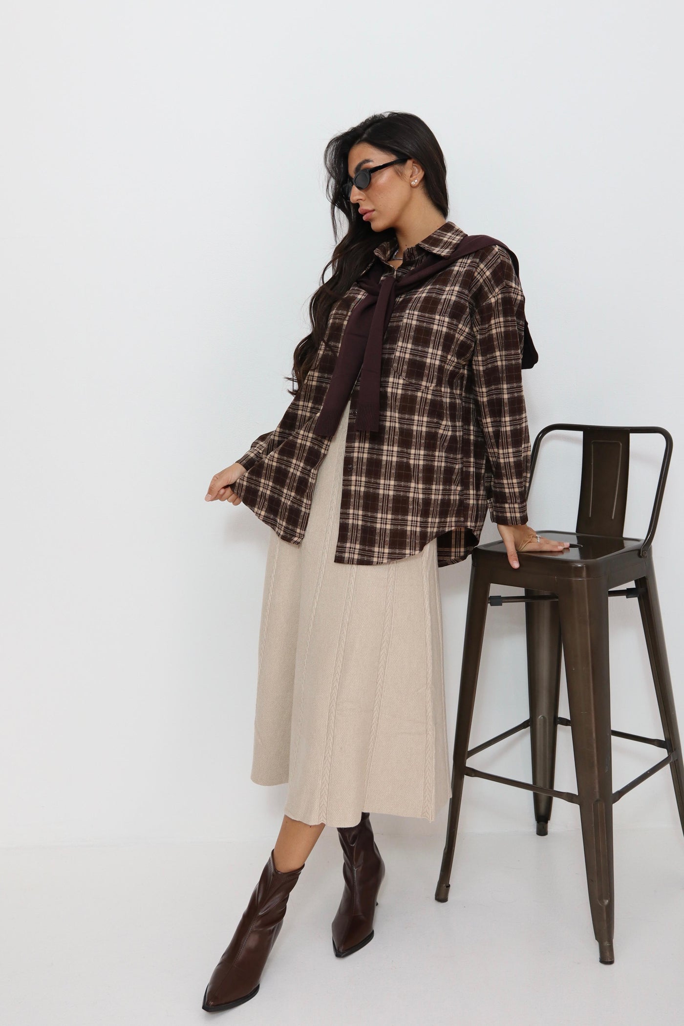 חולצה משבצות עם קשירה