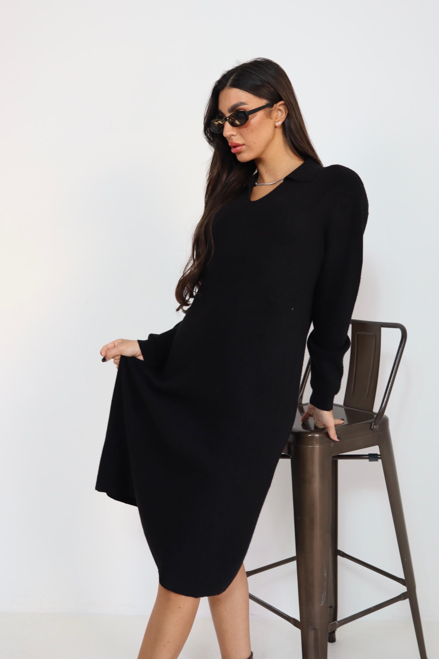 שמלה סריג פתח וי