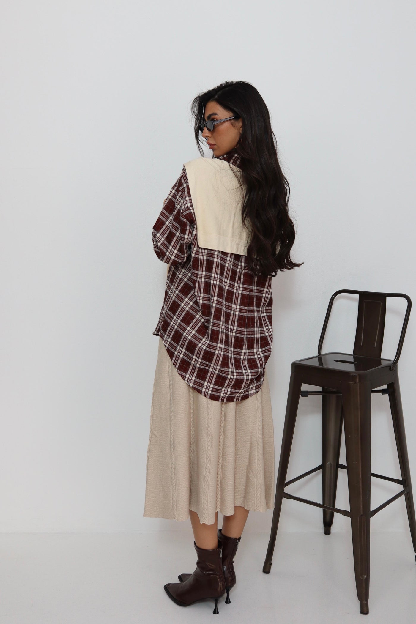 חולצה משבצות עם קשירה