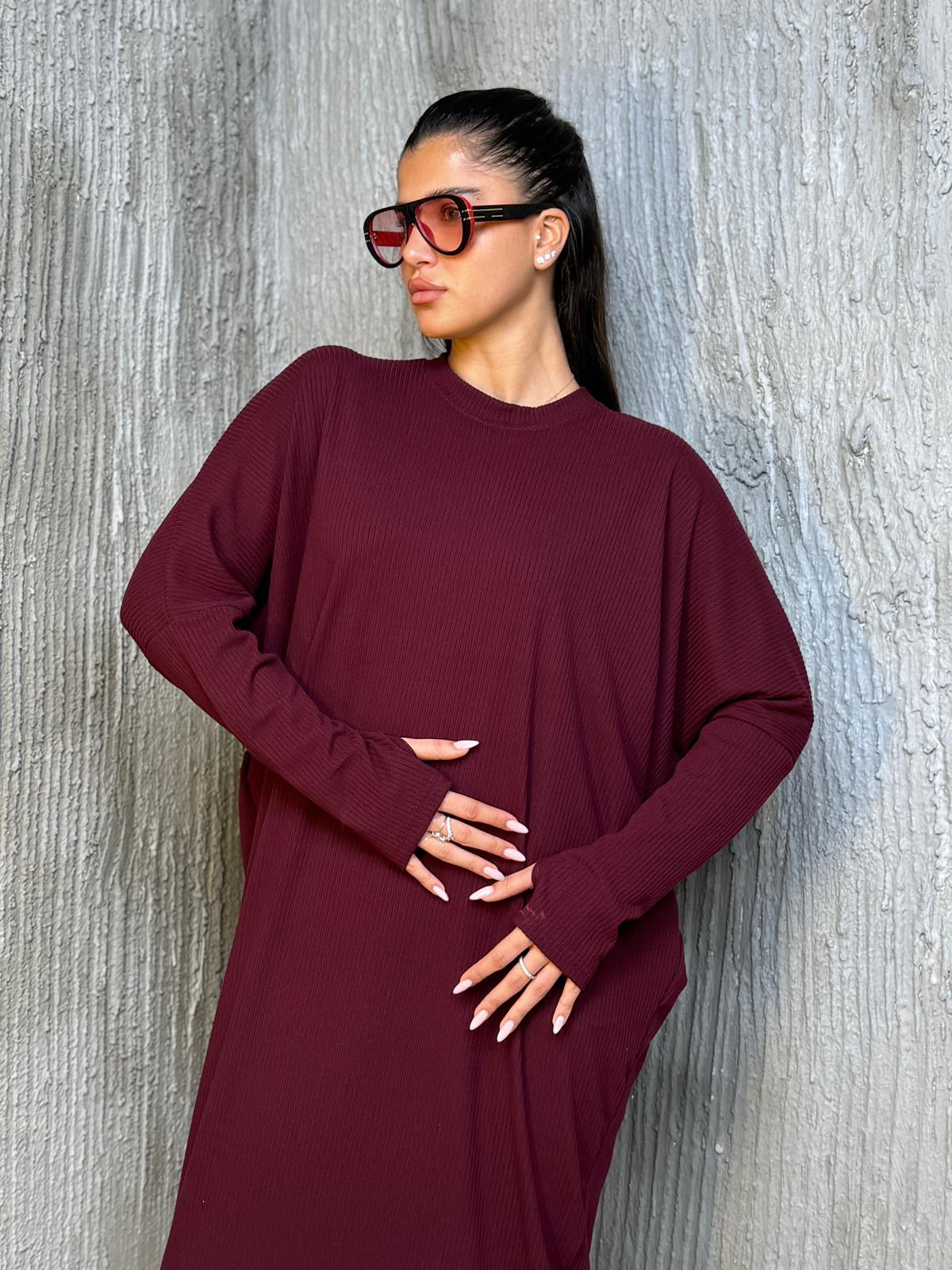 שמלה עטלף בד סריג