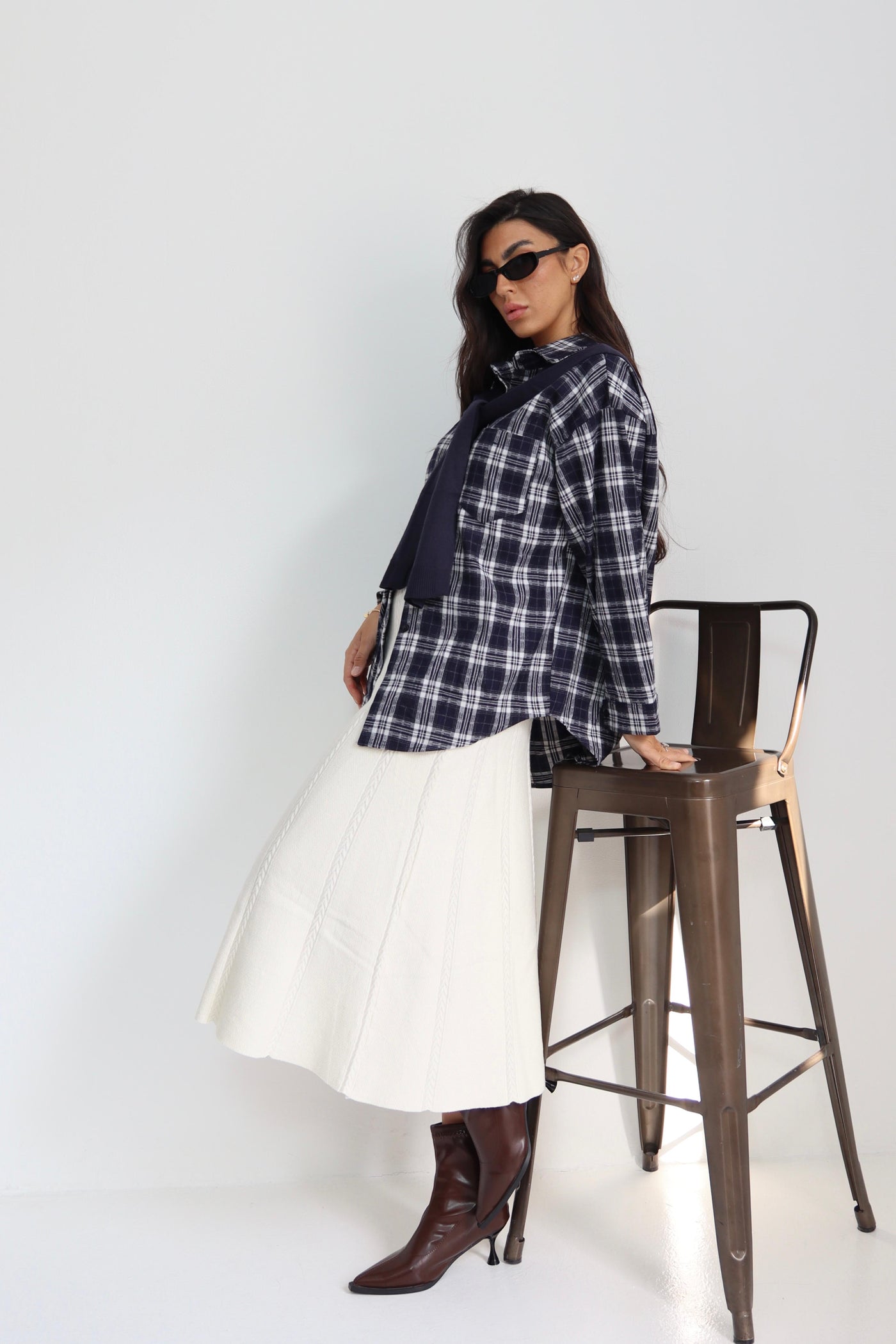 חולצה משבצות עם קשירה