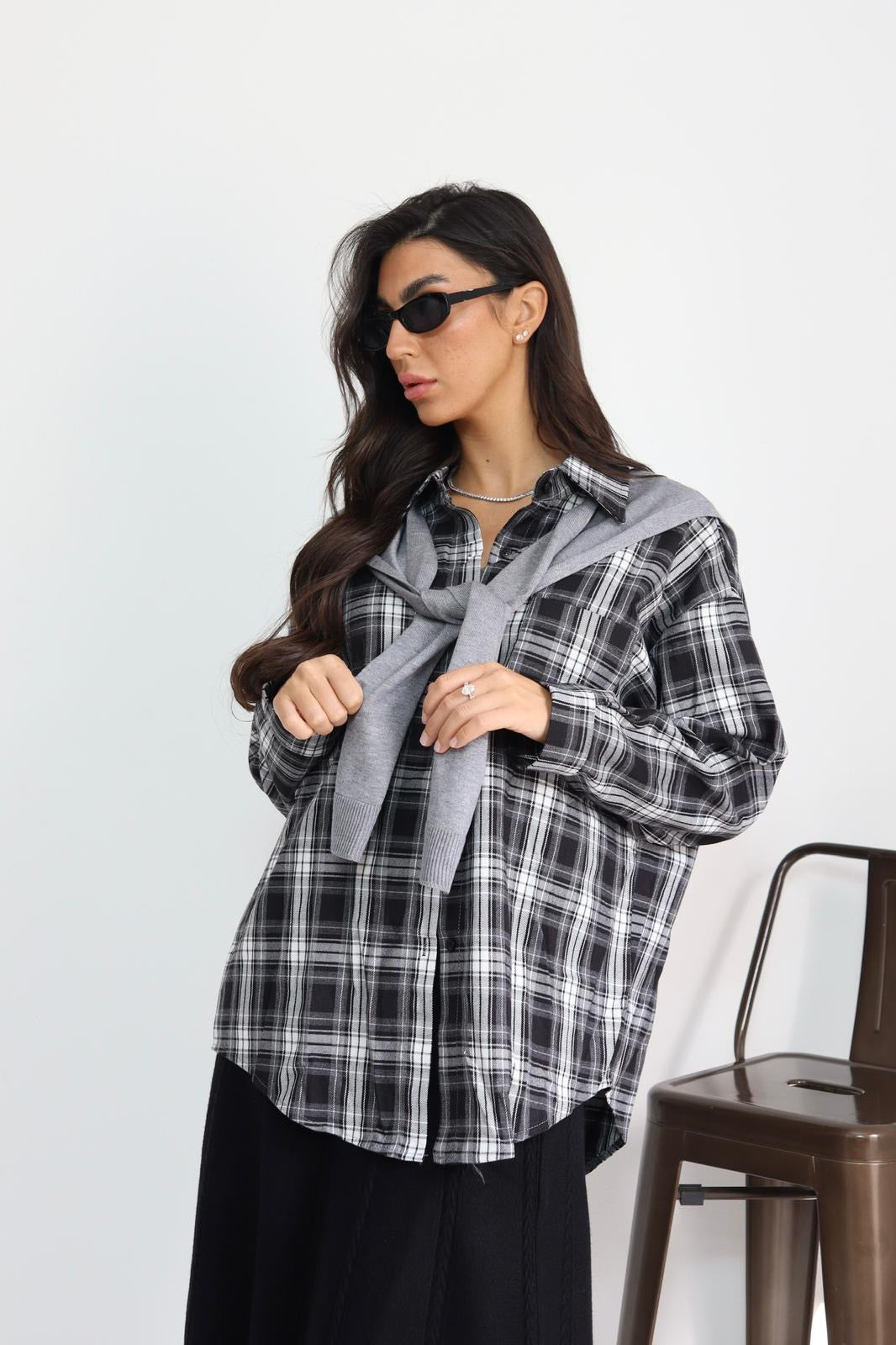 חולצה משבצות עם קשירה