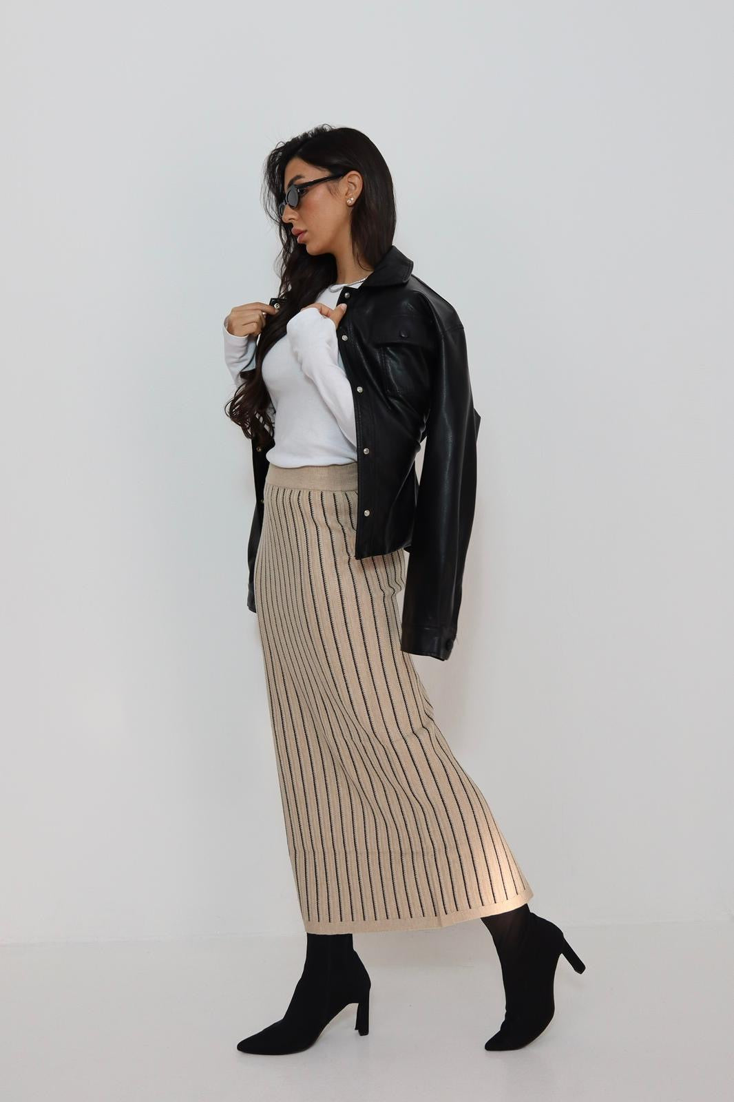 חצאית פסים סריג מקסי