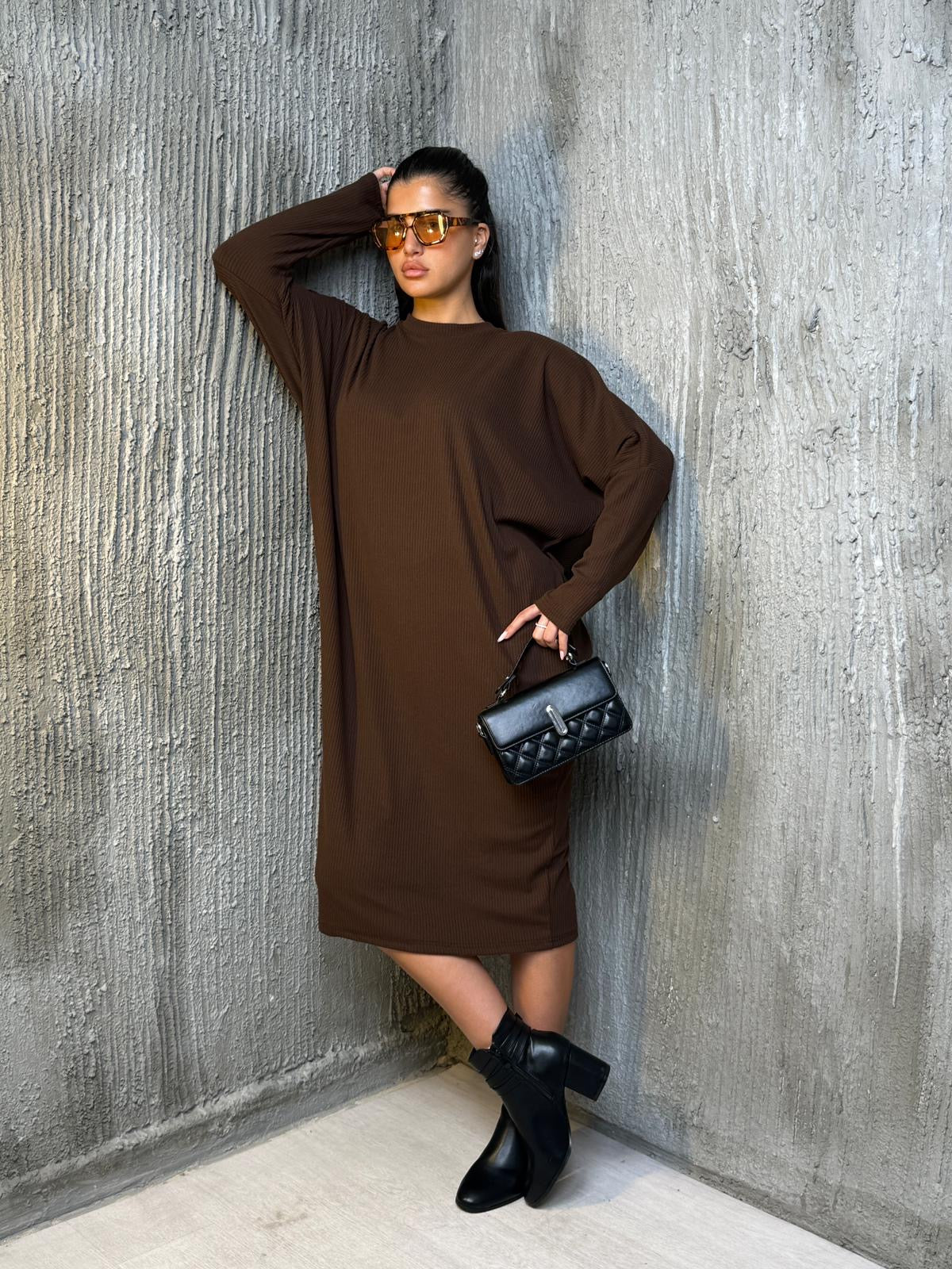 שמלה עטלף בד סריג